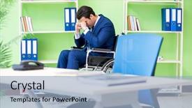  Presentation with working - Colorful slide set enhanced with workplace inclusion - disabled businessman working backdrop and a  colored foreground