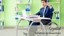  Presentation with office - Amazing PPT theme having workplace inclusion - disabled businessman working backdrop and a  colored foreground