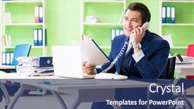  Presentation with office - Amazing slide set having workplace inclusion - disabled businessman working backdrop and a ocean colored foreground