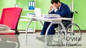  Presentation with office - Presentation design with workplace inclusion - disabled businessman working background and a  colored foreground