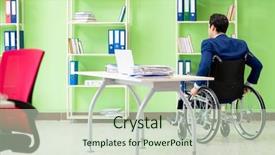  Presentation with disability disabled signs rendering 3d - Audience pleasing PPT theme consisting of workplace inclusion - disabled businessman working backdrop and a soft green colored foreground