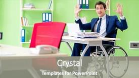  Presentation with inclusion - Cool new PPT theme with workplace inclusion - disabled businessman working backdrop and a gray colored foreground