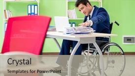  Presentation with working - Cool new presentation theme with workplace inclusion - disabled businessman working backdrop and a light gray colored foreground