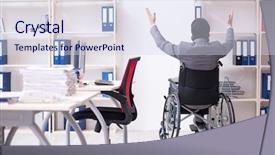  Presentation with wheelchair - Cool new PPT theme with workplace inclusion - young handsome employee in wheelchair backdrop and a sky blue colored foreground