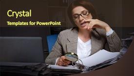 Presentation with work - PPT layouts with workplace investigation - female employee suffering from excessive background and a  colored foreground