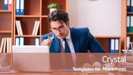  Presentation with handsome - PPT layouts enhanced with workplace investigation - young handsome businessman working background and a coral colored foreground
