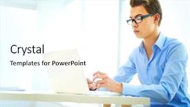  Presentation with busy work - Cool new PPT theme with workplace learning - clever business intern being busy backdrop and a  colored foreground