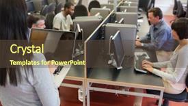  Presentation with class - Beautiful presentation featuring workplace learning - computer class working as teacher backdrop and a tawny brown colored foreground