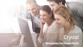  Presentation with racial group high school students - Beautiful presentation theme featuring workplace learning - group of students in business backdrop and a coral colored foreground