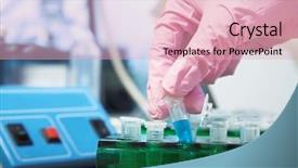  Presentation with molecular biology - Beautiful presentation theme featuring workplace modern laboratory for molecular biology test backdrop and a lemonade colored foreground