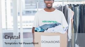  Presentation with donation - Slides featuring workplace morale - attractive man holding a donation background and a light blue colored foreground