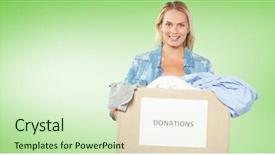  Presentation with volunteer - Beautiful PPT layouts featuring workplace morale - portrait of cheerful woman volunteer backdrop and a soft green colored foreground