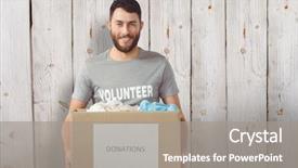  Presentation with donation - Beautiful slide deck featuring workplace morale - portrait of man holding clothes backdrop and a gray colored foreground