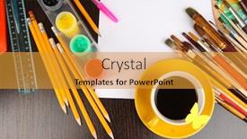  Presentation with artist - Cool new slides with workplace-of-artist-close-up backdrop and a gold colored foreground