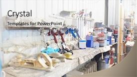  Presentation with old guns - Presentation theme featuring workplace of car painter old background and a white colored foreground