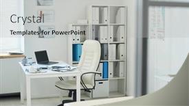 Presentation with medical desk - PPT theme consisting of workplace-of-clinician-with-white background and a light gray colored foreground