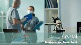  Presentation with flasks - Colorful PPT layouts enhanced with workplace-of-contemporary-scientist backdrop and a seafoam green colored foreground