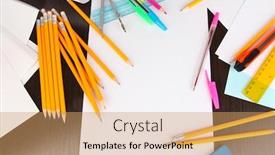  Presentation with workplace - PPT theme with workplace-of-designer-close-up background and a coral colored foreground