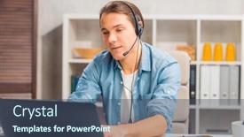  Presentation with home office - PPT layouts with workplace-of-freelance-worker background and a ocean colored foreground