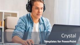  Presentation with home office - Amazing PPT layouts having workplace-of-freelance-worker backdrop and a dark gray colored foreground