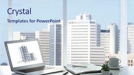  Presentation with workplace - Amazing PPT layouts having workplace of insurance broker backdrop and a sky blue colored foreground