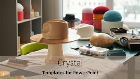  Presentation with handcraft - Presentation theme featuring workplace-of-modern-fashion-designer background and a coral colored foreground