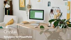  Presentation with monitor computer - PPT theme featuring workplace-of-modern-freelance-webdesigner background and a coral colored foreground