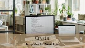  Presentation with monitor computer - Presentation theme featuring workplace-of-modern-it-support background and a coral colored foreground