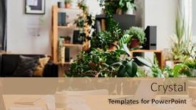  Presentation with green office - PPT theme featuring workplace-of-white-collar-worker background and a coral colored foreground