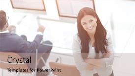  Presentation with successful - Beautiful presentation design featuring workplace relationships - successful business woman backdrop and a coral colored foreground