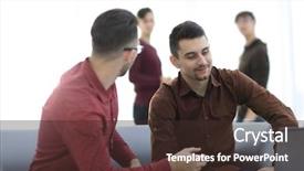  Presentation with laptop - Slide deck enhanced with workplace relationships - two men working on laptop background and a tawny brown colored foreground