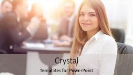  Presentation with office - Colorful PPT theme enhanced with workplace relationships - young business woman in office backdrop and a soft green colored foreground