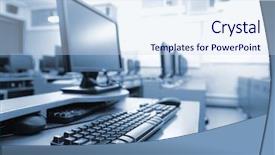  Presentation with computer room - Presentation theme enhanced with workplace room with computers background and a sky blue colored foreground