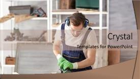  Presentation with carpenter - PPT layouts consisting of workplace safety - carpenter planing timber in light background and a coral colored foreground