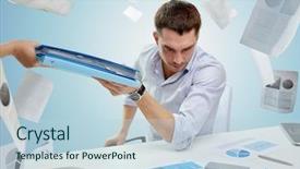  Presentation with paperwork - Beautiful slide deck featuring workplace stress - business people deadline and paperwork backdrop and a lemonade colored foreground