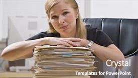 Presentation with front desk - Presentation theme enhanced with workplace stress - businesswoman is seated background and a coral colored foreground
