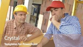  Presentation with workplace stress - Presentation theme having workplace stress - construction site colleagues having background and a coral colored foreground
