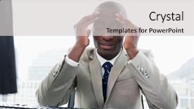  Presentation with entrepreneur - PPT theme with workplace stress - exhausted entrepreneur working background and a light gray colored foreground