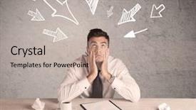  Presentation with workplace stress - Colorful presentation enhanced with workplace stress - young businessman sitting backdrop and a  colored foreground