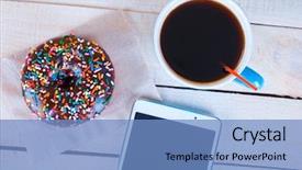 Presentation with sprinkles - Presentation theme featuring workplace treat - chocolate donut with sprinkles background and a teal colored foreground
