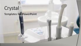  Presentation with dental laser diode - Presentation design consisting of workplace treat - dental equipment close up background and a  colored foreground