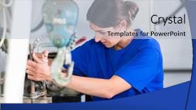  Presentation with female veteran - PPT layouts having workplace treat - female stonemason adjusting workpiece background and a  colored foreground