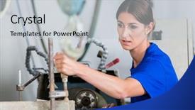  Presentation with female menstrual cycle - Theme enhanced with workplace treat - female stonemason adjusting workpiece background and a light gray colored foreground