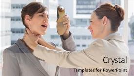  Presentation with defending - Beautiful presentation theme featuring workplace violence - businesswoman defending herself from her backdrop and a soft green colored foreground