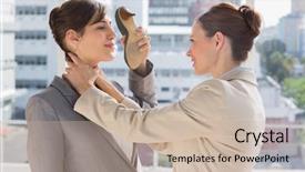  Presentation with defending - Audience pleasing PPT layouts consisting of workplace violence - businesswoman strangling another who is backdrop and a mint green colored foreground