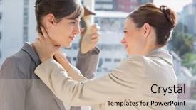  Presentation with office - Theme enhanced with workplace violence - businesswoman strangling another background and a soft green colored foreground