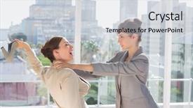  Presentation with fight - Colorful slide set enhanced with workplace violence - businesswomen having a massive fight backdrop and a sky blue colored foreground
