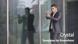  Presentation with workplace violence - Theme having workplace violence - powerful security businessman aiming background and a dark gray colored foreground