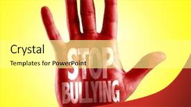  Presentation with workplace bullying - Slide set with workplace violence - stop bullying written on hand background and a white colored foreground