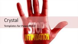  Presentation with workplace violence - Audience pleasing PPT theme consisting of workplace violence - stop intimidation written on hand backdrop and a coral colored foreground